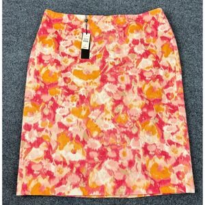 NWT Talbots Women's Size 12 Pink Orange Floral Abstract Pencil Skirt Lined